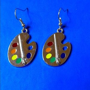 Paint Palette Drop Earrings Paintbrush New